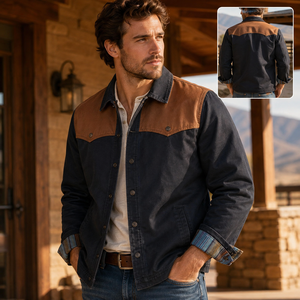 Mens <b>Western</b> <b>Jacket</b> Contrast Yoke Canvas Workwear Ranch Coat Button Front Custom Logo Cowboy Casual Outerwear - Product Image 1