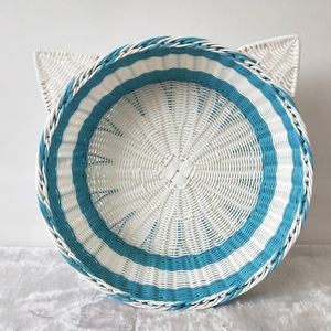 Nouveau panier de rangement tressé en rotin PE rose, forme de chat ronde, résistant aux rayures, pour animaux de compagnie, lit pour chat, très tendance - Product Image 4