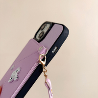Étui de téléphone en cuir pour femme avec porte-cartes et dragonne, couleur unie, pour iPhone 18 Pro Max 16 Plus 17 15 14 13