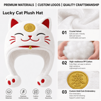 Chapeau en peluche chat porte-bonheur personnalisé, fabricant OEM ODM, chapeau d'animal en peluche personnalisé avec longues bras, haute qualité, vente en gros