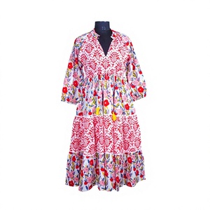 Vestido Midi de Verano para Mujer, Estilo A-Line, con Encaje Digital Estampado, Hecho a Mano, Elegante, Cómodo, 100% Algodón, Manga Larga - Product Image 1