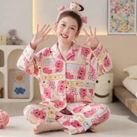 Nouvel ensemble de pyjama en coton respirant pour enfants, style 2026, manches longues, col, pour filles, collection printemps-automne, motif Winnie l'ourson, vêtements d'intérieur pour bébés