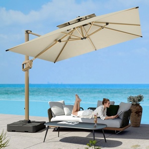 Parasol d'extérieur moderne et minimaliste en métal avec fonction rotative, grande auvent commercial pour terrasse et jardin en plein air - Product Image 4