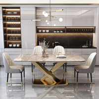 Table à manger de haute qualité et 6 chaises ensemble de salle à manger rectangle italien de luxe Table en marbre avec base en acier inoxydable