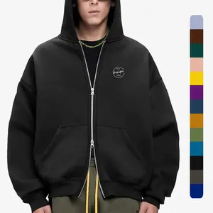 JL Boxy Double Zipper Hoodie Custom Heavyweight Blank Full Zip up Hoodie Manufacturer Oversized Fleece Cropped Zip up Hoodie