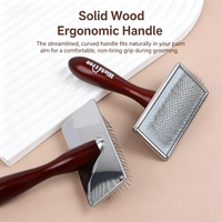 Brosse à poils pour animaux de compagnie avec manche en bois |   Brosse de toilettage pour chiens et chats, démêlante et volumatrice, idéale pour les caniches
