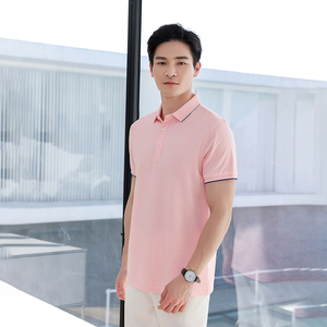 เสื้อโปโลแขนสั้นสีชมพูล้วน ดีไซน์กระดุม ความยาวปกติ สไตล์ลำลอง ผ้าฝ้ายถัก ระบายอากาศได้ดี เสื้อผ้าผู้ชาย - Product Image 2