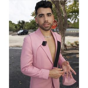 粉红时尚设计休闲男士西装设置舞会穿衣服修身新郎Terno Masculino Blazer <span class=keywords><strong>2</strong></span>件夹克 + 裤子 - Product Image 1
