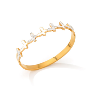 <b>Butterfly</b> Stainless Steel <b>Bracelet</b> Gold Plated With Crystal Inlay Cuff <b>Bracelet</b> For Women Fashion Jewelry - Product Image 2