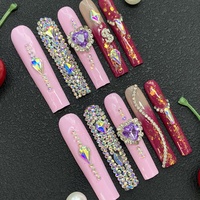 Ongles artificiels en acrylique de haute qualité, durables, sculptés à la main, style fleur, pour salon de beauté, luxe, 10 pièces, extra longs, à presser