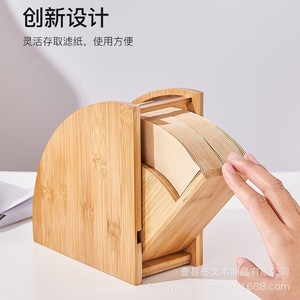 Bamboo Coffee Filter Storage Box <b>Fan</b> Shaped <b>Standing</b> Type For Paper Filters Multipurpose - Product Image 3