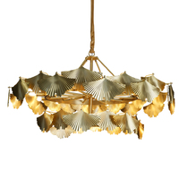 Lustre moderne de luxe en cuivre avec feuilles de Ginkgo, support de lampe E14, grand diamètre, luminaire suspendu pour salon, salle à manger, villa
