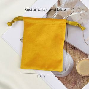 Pochette en velours jaune avec cordon de serrage, sac cadeau en flanelle douce pour bijoux, logo et taille personnalisés acceptés pour l'emballage de bijoux et de montres - Product Image 4