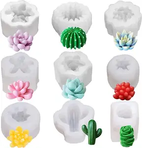 Moules à bougies en Silicone succulentes, moule en résine, 9 pièces 3D moule à bougies cactus succulentes en Silicone pour bougies parfumées savons Maki
