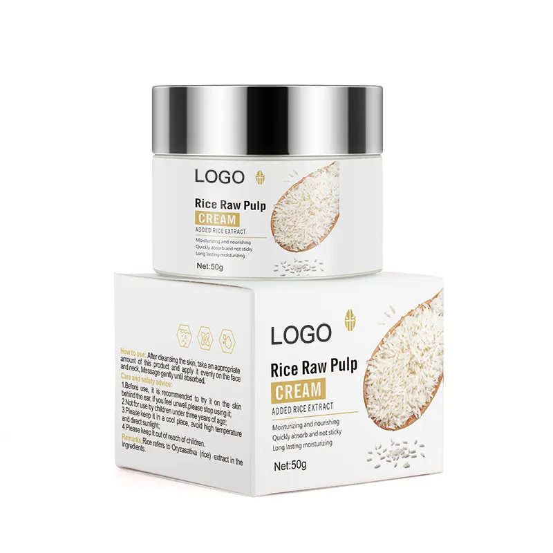 Logo personalizzato crema idratante latte viso crema sbiancante coreano crema di bellezza biologica crusca di riso polpa cruda crema anti spot per donna