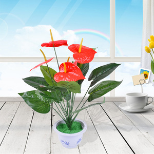 Planta Artificial de Anturio en Maceta, Flor Artificial de Plástico para Decoración de Interiores, Hojas de Alta Simulación, Accesorios para Bodas y Hogar - Product Image 1