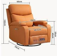 Sofá Reclinable de Masaje para Sala de Estar Asiento Individual Manual Sillón de Cuero con Estructura de Metal Sofá Individual Reclinable