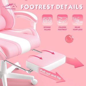 Silla <span class=keywords><strong>Gamer</strong></span> Rosa Reclinable con Reposapiés, Silla de Oficina <span class=keywords><strong>para</strong></span> Juegos con Masaje, Linda Silla de <span class=keywords><strong>Escritorio</strong></span> <span class=keywords><strong>para</strong></span> Chicas - Product Image 6