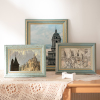 Marco de Fotos Decorativo de Madera de Estilo Europeo Retro, Diseño de Palacio, Rectangular, Varios Tamaños, de Alta Gama, con Acabado Envejecido, para Mesa o Pared