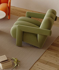 Fauteuil de style crème |   Canapé monoplace en bois massif |   Fauteuil lounge moderne et minimaliste tendance - Product Image 5