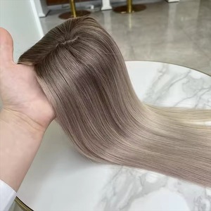 Vente en gros de mèches de cheveux européens 100% naturels pour femmes blanches, couleur cendrée glacée personnalisée, 8x9 9x9, postiches en cheveux humains avec base en soie - Product Image 2