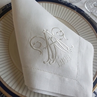 Serviettes en lin 100% faites à la main, personnalisables avec monogramme, style européen, linge de mariage, design brodé, décoration de table