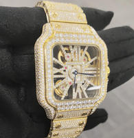 Montre à quartz pour homme avec logo personnalisé, cadran squelette carré, entièrement pavée de diamants Moissanite, bracelet en acier inoxydable, Reloj Moissanita
