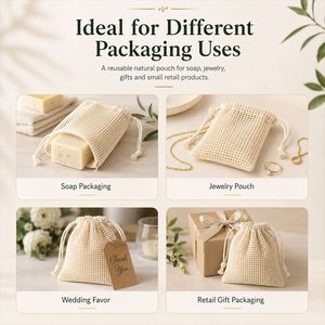 Bolsas de Malla de Algodón con Cordón, Ecológicas, Reutilizables, Bolsa de Yute Natural con Logotipo Personalizado para Envasado de Jabón y Joyería - Product Image 4