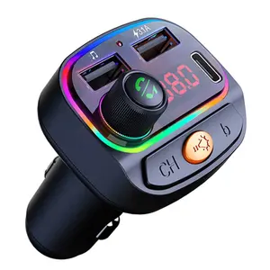 Transmetteur fm Bluetooth pour voiture, lecteur mp3, mains-libres, kit avec lumières colorées, de haute qualité, 2 unités