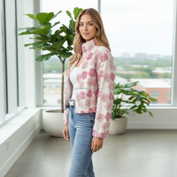 Veste en polaire sherpa à fermeture éclair intégrale pour femme, motif floral 3D, coupe courte, pour l'hiver