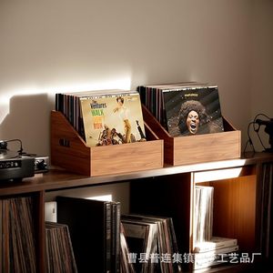 Caja de almacenamiento de discos de madera para discos de vinilo, organizador de escritorio para el hogar con asa, 23,9 cm de alto - Product Image 3
