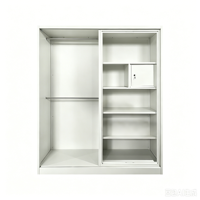 Armoire en acier imprimé à 2 portes avec miroir, porte coulissante, placard métallique pour le rangement de la chambre