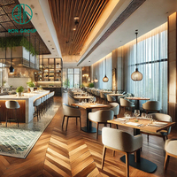 Prix d'usine Ron Group, table carrée en bois personnalisée pour restaurant, chaise en cuir, tabourets de bar, ensemble de meubles commerciaux
