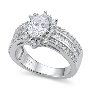 Brass Elegant Rhodium Plated Oval Halo Engagement <b>Ring</b> 5A Cubic Zirconia Prong <b>Set</b> Wedding Band for <b>Women</b> - Product Image 1
