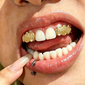Bijoux Hip Hop Plaqué <span class=keywords><strong>Or</strong></span> Ailes d'Ange 3D Double Grillz Accessoires Rap pour Hommes Femmes Vente <span class=keywords><strong>en</strong></span> Gros - Product Image 1