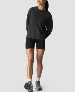 2647 OEM T-shirt da <span class=keywords><strong>donna</strong></span> vintage lavata, vestibilità ampia, <span class=keywords><strong>oversize</strong></span>, in cotone effetto distressed, a maniche lunghe, per streetwear - Product Image 4