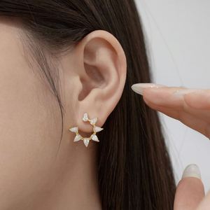 Dylam Dainty Jewelry 925 <b>Sterling</b> <b>Silver</b> Rhodium 18K Gold Plated 5A Cubic Zirconia Flower Shape <b>Stud</b> Earrings for Women Dress up - Product Image 2