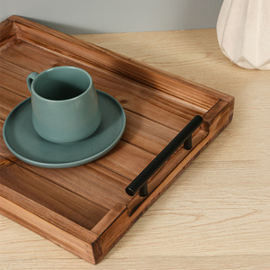 Solid Wood Serving Tray <b>Set</b> <b>Square</b> With Handles For Coffee Tea Snacks Fruit Desserts - Product Image 4