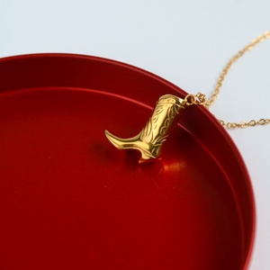 European American Trendy Western Denim <b>Boots</b> 'Cowboy <b>Boot</b>' Stainless Steel Necklace Retro Titanium Steel Gold Plating Link <b>Chain</b> - Product Image 1