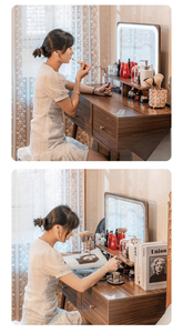 Table de maquillage en bois massif de style américain avec miroir, coiffeuse intégrée pour chambre à coucher, petite console moderne avec rangement - Product Image 5