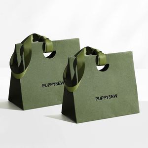 Custom Wholesale Exhibition <b>Gift</b> <b>Bag</b> Jewelry Perfume Cosmetics Clothing Textured Kraft Paper Handbags Handmade Ribbon - Product Image 5