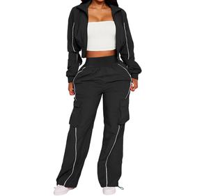 Viviblook Z311ST09 Conjunto Casual de Yoga para Mujer, Chaqueta con Cremallera y Bolsillos con Rayas y Parches, Pantalones Cargo, Conjunto de Dos Piezas Tallas Grandes - Product Image 3