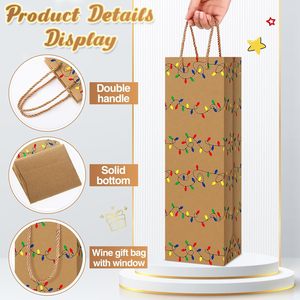 Sacchetto Regalo per Vino con Luci Natalizie Marroni, Borsa per Bottiglia di Vino con Manico per Regali di Ringraziamento, Confezione Regalo di Natale, Accessori per Matrimonio - Product Image 1
