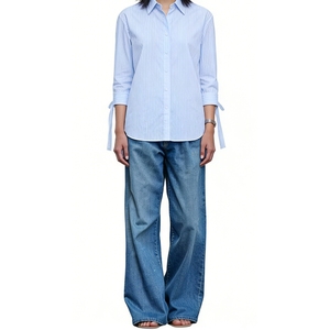 Pantalon en jean taille haute pour femme, coupe large, tendance - Product Image 2