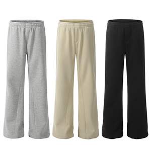 Cleanfit Vintage Grey Woolen Fleece Flared Joggers Winter Streetwear Drape Fit Casual Athletic <b>Pants</b> Unisex Regular Low Elastic - Product Image 4