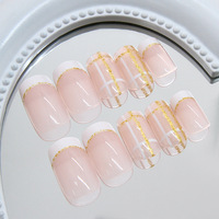 Haute qualité prix de gros enveloppes ongles rose Plaid Design faux ongles avec colle français cercueil Glam décoration ongles réutilisables