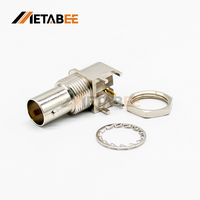 Konektor BNC Female 75Ohm 90 Derajat Sudut Kanan HD-SDI PCB Mount Through Hole Jack Koaksial Berlapis Emas untuk Peralatan Siaran