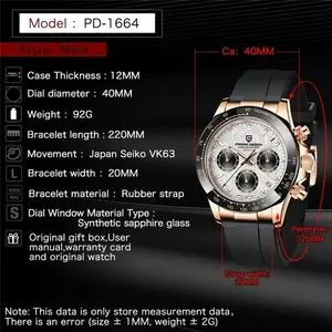 Top marque montre de luxe pour hommes PD-1664 <span class=keywords><strong>PAGANI</strong></span> DESIGN japon <span class=keywords><strong>VK63</strong></span> montre-bracelet à Quartz automatique chronographe or montre Reloj Hombre - Product Image 6