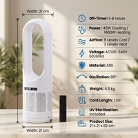 Ventilateur portable sans pales avec télécommande et contrôle par application, en plastique, silencieux, refroidi par eau, ions négatifs et mode veille pour la maison/le dortoir