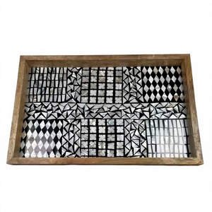 Plateau de service rectangulaire décoratif fait main avec incrustation de nacre, écologique, compatible lave-vaisselle et micro-ondes, pour la maison, la cuisine et les restaurants - Product Image 1